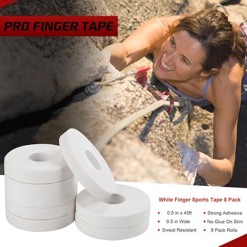 Pro Finger Tape 9 Pack - 0.3" x 45 Ft White Athletic Sports Tape - Finger Tape for Rock Climbing,BJJ,Jiu-Jitsu,Wrestling,Judo in Kuwait