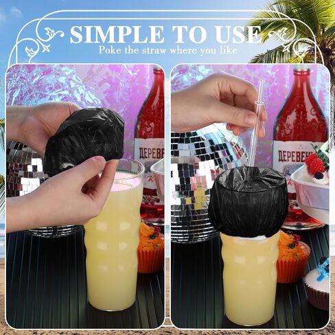 Baderke 50 Pcs Disposable Drink Covers for Alcohol Protection Bulk Party Plastic Covers for Drink Wine Glass Cover for Women Adult Bar Club Banquet Beverage Party (Black) in Saudi Arabia