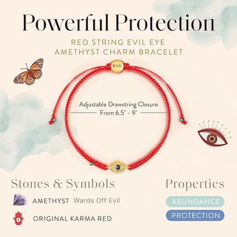 KARMA AND LUCK Powerful Protection, Red String Bracelet & Evil Eye Charm for Women with Genuine Gemstone, Size 5.5"-7.5" in Saudi Arabia