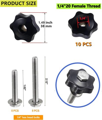 30 Pcs 1/4"-20 T Track Hex Star Thread Knob Nuts,T-Track Accessory for Woodworking Fixtures Fixing to T-Tracks in Saudi Arabia