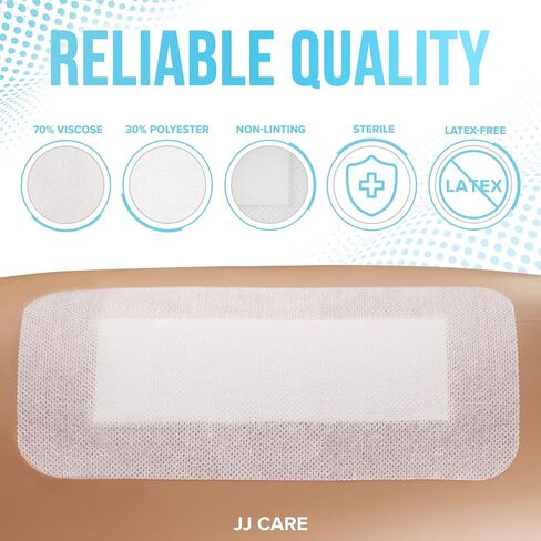 ضمادة جزيرة لاصقة من JJ CARE [عبوة من 25 قطعة]، ضمادة جروح جزيرة معقمة مقاس 4 × 10 بوصة، ضمادة شاش ذات حدود مسامية، ضمادات جروح جزيرة ملفوفة بشكل فردي مع وسادة مركزية غير لاصقة in Kuwait