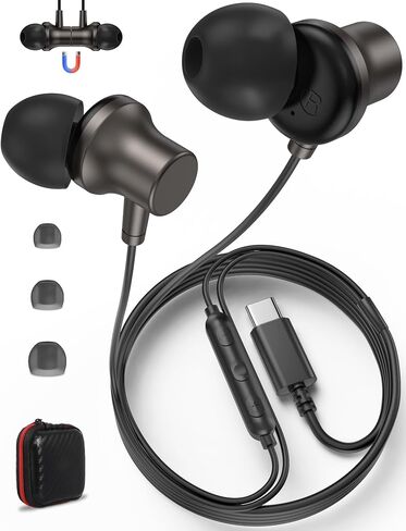 سماعات أذن Jiunai USB C لهاتف iPhone 15، سماعة أذن سلكية من النوع C مع ميكروفون للتحكم في مستوى الصوت داخل الأذن وعزل الضوضاء المغناطيسية وسماعة رأس USB-C سلكية لهاتف iPhone 15 Pro Max Plus iPad Pro M4 Air M2 MacBook أرجواني in Kuwait