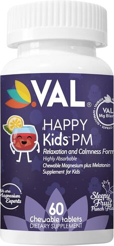 VAL Kids Melatonin Plus Magnesium, B6, Vitamin C, Bedtime Routine Supplement, Sleep Support for Kids 4+, Drug Free, Sugar Free, Natural Blueberry Yogurt Flavor, 60 Chew Tabs in Saudi Arabia
