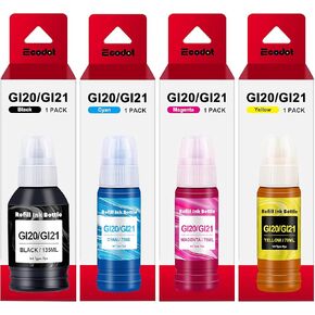 GI-21 G3260 G3270 Ink Bottles Compatible for Canon GI-21 GI21 Ink Refill Bottles for Canon G3260 G3270 G4270 G2260 G1220 G1230 G2270 MegaTank Printers(1 Black,1 Cyan,1 Magenta,1 Yellow, 4 Pack)
