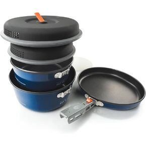 GSI Outdoors Bugaboo Base Camper Small, High-Efficiency Cookset – Ceramic Non-Stick Coated, Includes 2L & 1.5L Pots, 8" Fry Pan, Accessories