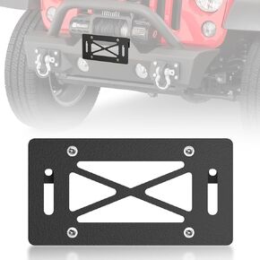 Universal Flip-Up Front License Plate Frame for 10" Hawse Fairlead Mount Compatible with Jeep Ford Dodge Chevrolet GMC Nissan Toyota Pickup Truck & Off-Road Car, Bumper Winch Bracket Holder