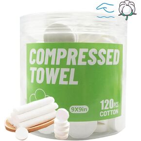120 Pcs Compressed Towels, Disposable Face Compressed Towel Magic Towel Large Size Compressed Towel for Travel Camping Hiking, 9" x 9" (Pack of 120)