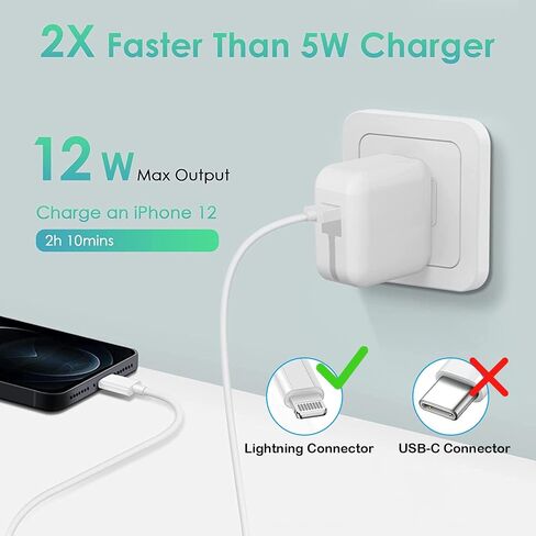10FT Charger for iPad iPhone,2Pack USB Wall Charger,iPad iPhone Charger Fast Charging 12W Foldable Block with 10FT Long USB to Lightning Cable,Fast iPad Charger for iPhone, iPad, iPad Mini/Air,AirPods in Kuwait