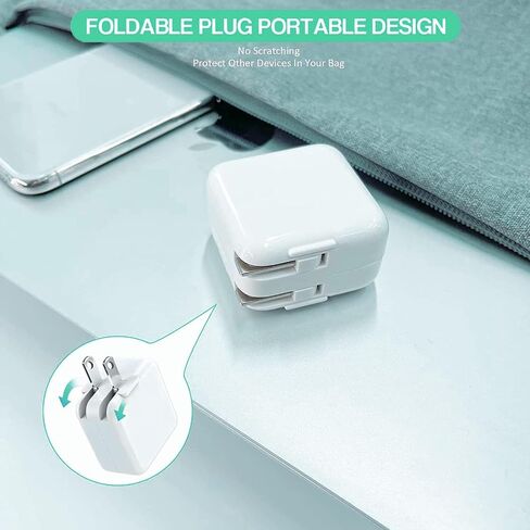 10FT Charger for iPad iPhone,2Pack USB Wall Charger,iPad iPhone Charger Fast Charging 12W Foldable Block with 10FT Long USB to Lightning Cable,Fast iPad Charger for iPhone, iPad, iPad Mini/Air,AirPods in Kuwait