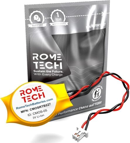 Rome Tech RTC CMOS Battery for HP Pavilion g7-1075dx / HP Pavilion g7-1150us / HP Pavilion g7-2000 / HP Pavilion dv7-6101sa - Laptop Backup BIOS CMOS Battery CR2032 with 2 Pin Wire Cable (1-pack) in Saudi Arabia