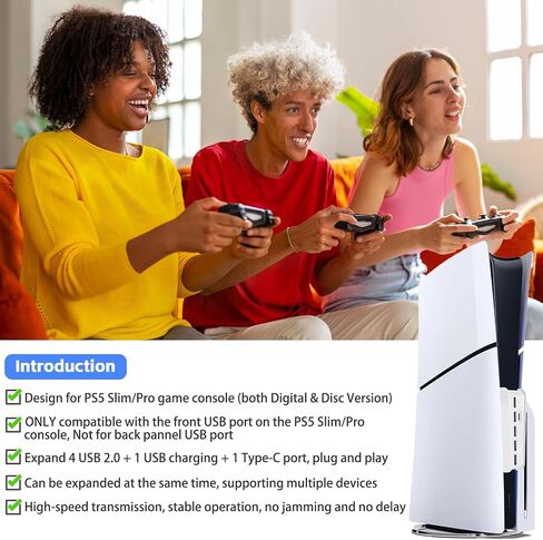 موزع USB بـ 5 منافذ لجهاز PS5، محول مقسم شاحن Megadream عالي السرعة مع 4 USB + 1 منفذ شحن USB + 1 منفذ من النوع C، متوافق مع وحدة تحكم ألعاب Playstation 5 Dualsence in Kuwait