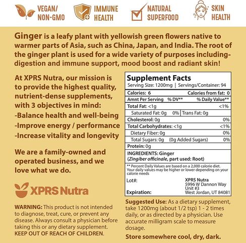 مسحوق الزنجبيل نوترا من XPRS - مسحوق جذر الزنجبيل المطحون الفاخر مع نكهة حارة قوية - مسحوق الزنجبيل المطحون - زنجبيل مسحوق صديق للنباتيين ومزروع بشكل مستدام (8 أونصة) in Kuwait