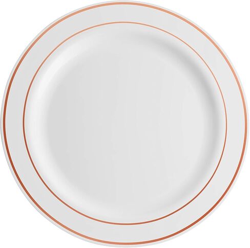 Munfix 100 Piece Plastic Party Plates White Gold Rim, 50 Premium Heavy Duty 10.25 Inch Dinner Plates and 50 Disposable 7.5 Inch Dessert Appetizer Elegant Fancy Heavy Duty Wedding Plates in Saudi Arabia