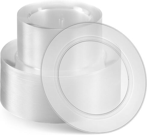 100 قطعة من أطباق الحفلات البلاستيكية من Munfix ذات حافة ذهبية بيضاء، و50 طبق عشاء فاخر عالي التحمل مقاس 10.25 بوصة و50 طبق مقبلات حلوى يمكن التخلص منه مقاس 7.5 بوصة، أطباق زفاف أنيقة فاخرة شديدة التحمل in Kuwait