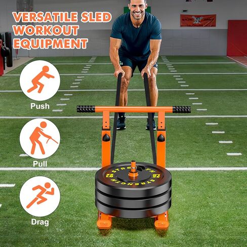 Weight Sled for Training, Adjustable Sled Push Gym Equipment, Workout Sled Pull Speed Sled Fitness Sled for Enhance Muscle Strength Improve Speed Suitable for 1" & 2" Weight Plate in Saudi Arabia