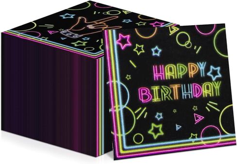 100Pcs Let’s Glow Party Napkins, 13 x 13 Inches Glow in The Dark Paper Napkins, Black Light Neon Paint Party Napkins for Lets Glow Crazy Party Neon Fluorescent Birthday Party Decorations in Kuwait