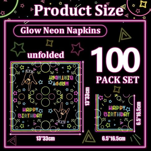 100Pcs Let’s Glow Party Napkins, 13 x 13 Inches Glow in The Dark Paper Napkins, Black Light Neon Paint Party Napkins for Lets Glow Crazy Party Neon Fluorescent Birthday Party Decorations in Kuwait