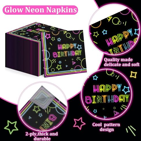 100Pcs Let’s Glow Party Napkins, 13 x 13 Inches Glow in The Dark Paper Napkins, Black Light Neon Paint Party Napkins for Lets Glow Crazy Party Neon Fluorescent Birthday Party Decorations in Kuwait