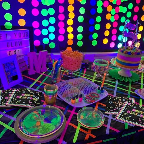 100Pcs Let’s Glow Party Napkins, 13 x 13 Inches Glow in The Dark Paper Napkins, Black Light Neon Paint Party Napkins for Lets Glow Crazy Party Neon Fluorescent Birthday Party Decorations in Kuwait