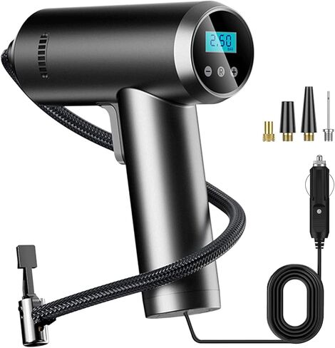 منفاخ الإطارات، مضخة ضاغط هواء محمولة لإطارات السيارات، مضخة إطارات أوتوماتيكية 12 فولت تيار مستمر مع مقياس ضغط رقمي، يصل إلى 150 رطل لكل بوصة مربعة مع ضوء LED للطوارئ للدراجات والبالونات in Kuwait