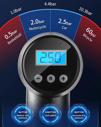 منفاخ الإطارات، مضخة ضاغط هواء محمولة لإطارات السيارات، مضخة إطارات أوتوماتيكية 12 فولت تيار مستمر مع مقياس ضغط رقمي، يصل إلى 150 رطل لكل بوصة مربعة مع ضوء LED للطوارئ للدراجات والبالونات in Kuwait
