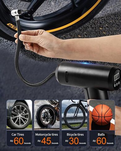 منفاخ الإطارات، مضخة ضاغط هواء محمولة لإطارات السيارات، مضخة إطارات أوتوماتيكية 12 فولت تيار مستمر مع مقياس ضغط رقمي، يصل إلى 150 رطل لكل بوصة مربعة مع ضوء LED للطوارئ للدراجات والبالونات in Kuwait
