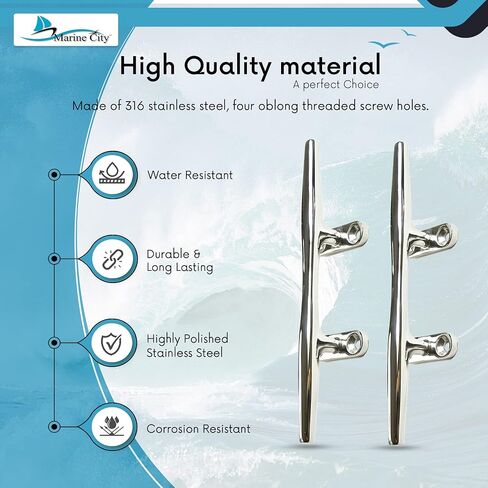 MARINE CITY 316 Stainless Steel Open Base Cleat - Hollow Base Deck Mooring Rope Tie Cleat, 8 Inches - Ideal for Marines, Boats, Yachts - 1 Pcs in Saudi Arabia