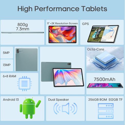 10.1 inch Tablet, Android 13 Tablet with 1280x800 IPS HD Touch Screen, 8(4+4) GB&128GB Storage(Expand to 512GB), Dual 13MP+5MP Camera, Dual Stereo Speakers, 6800mAh, WiFi, Bluetooth5.0, GPS in Saudi Arabia