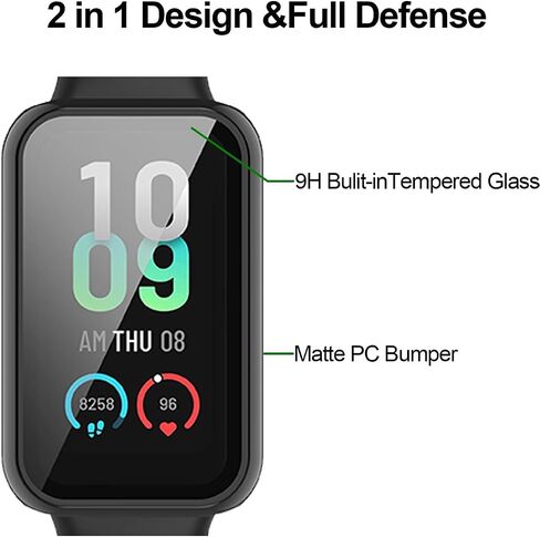 E ECSEM Case Compatible for Amazfit Band 7 Frame PC Protective Cover with Tempered Glass Film for Amazfit Band 7 Smartwatch Screen Protectors Accessories (Black&Clear) in Kuwait
