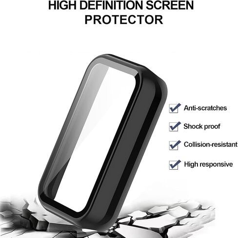 E ECSEM Case Compatible for Amazfit Band 7 Frame PC Protective Cover with Tempered Glass Film for Amazfit Band 7 Smartwatch Screen Protectors Accessories (Black&Clear) in Kuwait