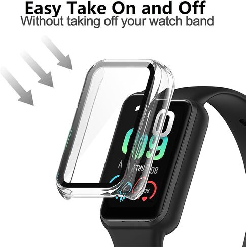 E ECSEM Case Compatible for Amazfit Band 7 Frame PC Protective Cover with Tempered Glass Film for Amazfit Band 7 Smartwatch Screen Protectors Accessories (Black&Clear) in Kuwait