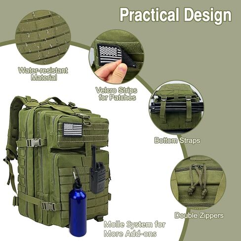 WOLT Military Tactical Backpack for Men 45L Molle Backpack Army 3 Day Assault Pack Bug Out Bag, Heavy Duty Rucksack for Hiking Gym(Black) in Kuwait