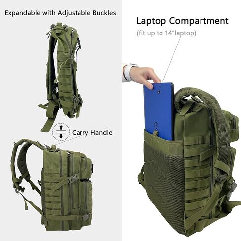 WOLT Military Tactical Backpack for Men 45L Molle Backpack Army 3 Day Assault Pack Bug Out Bag, Heavy Duty Rucksack for Hiking Gym(Black) in Kuwait