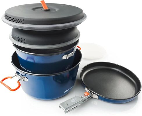 GSI Outdoors Bugaboo Base Camper Small, High-Efficiency Cookset – Ceramic Non-Stick Coated, Includes 2L & 1.5L Pots, 8" Fry Pan, Accessories in Saudi Arabia