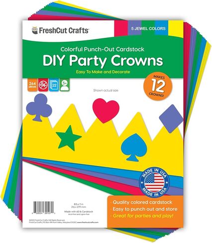 264pcs DIY Party Crown Kit – Makes 12 Princess King Children's Party Crowns, US Made HAPPY Colored Card Stock Easy Punch Out Craft for Royal Themed Birthday Party, Play Dates, Children's Theater Plays in Kuwait