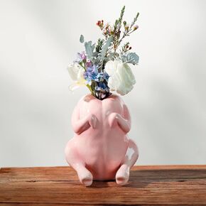 Pink Turkey Vase for Flower, Turkey Planter Pot Vase for Home Decor Indoor Outdoor, Cute Unique Ceramic Vases for Wedding Dinner Table Living Room Office Decorative Vase