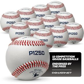 PowerNet Corbin Carroll P1250 Competition Grade Baseball 12-Pack, Raised Seams, One Dozen, Durable Quality Leather, Yarn Wound Cork and Rubber Pill
