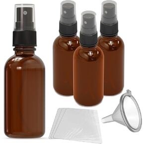 Nevlers 24 Pack Amber 2 Oz Glass Spray Bottle | The Amber Misting Glass Bottles Includes Sprayers, Funnel, Brush, and a Marker with Labels to Easily Identify its Contents