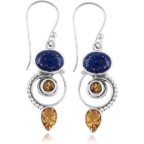 925 Sterling Silver Earrings, Genuine Copper Turquoise with Citrine Gemstone Earrings Filigree Dangle Earrings Handmade Jewelry Birthday Elegant Minimalist Bridal Earring Gift for Women