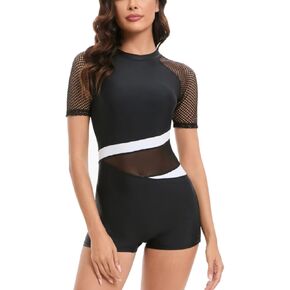 LafyKoly Women's One Piece Rash Guard Swimwear Long Sleeve Zipper UV Protection Swimsuit Surfing Bathing Suits