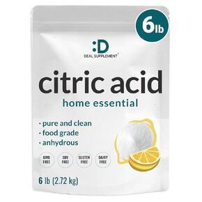 Citric Acid 6 Pounds | Fine Granular Powder, Food Grade, Bulk Supply – Potent Anhydrous Form – Versatile Flavor Enhancer, Preservative, Cleaning, & Homemade Bath Bombs – Additive Free, Non-GMO