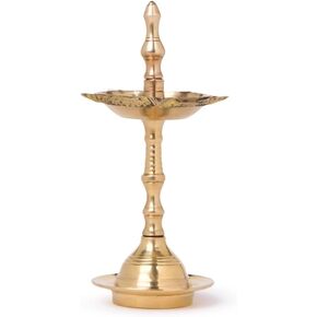 Shubhkart Traditional Brass Kerala Style Samai Diya Oil Lamp for Puja (5 Inch Small)