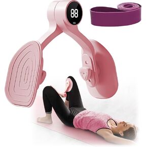 QIUTONG Thigh Master Pelvic Floor Muscle Repair Trainer Kegel Inner Thigh Exercise Workout Equipment Pilates for Home Workouts Hip Trainer Kegel Exerciser for Men Women with Resistance Band, Pink
