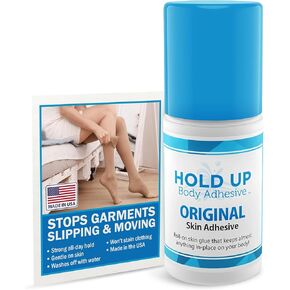Hold Up Body Adhesive Original - Roll On Skin Adhesive for Compression Stockings, Socks, Clothing, Costume, Fashion, Dance - Hypoallergenic & Skin-Friendly Formula, Safe for Daily Use - 2 oz. Bottle