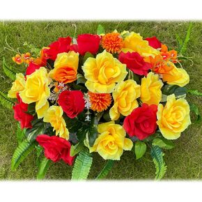 Cemetery Flowers for Grave - Artificial White Lily Headstone Flower Saddle, Easy to Install