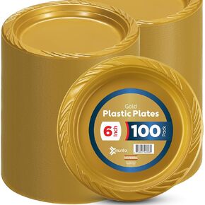 Munfix 6 Inch Black Plastic Plates 100 Bulk Pack - Disposable Cake Plates for Dessert & Appetizers, BBQ, Party, Travel and Events, Microwavable Recyclable