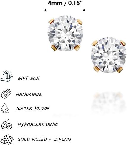 Sterling Silver 925 CZ Diamond Stud Earrings - Tiny Wedding Zircon Post Earrings - Size 4mm in Saudi Arabia