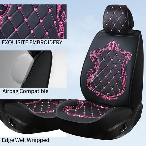 Skysep Crown Full Set Universal Fit 5 Seats Car Surrounded Waterproof Leather Car Seat Covers Protector Adjustable Removable Auto Seat Cushions with 2 Waist Pillows 2 Headrest Pillows (Black-White) in Saudi Arabia