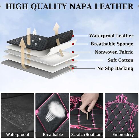 Skysep Crown Full Set Universal Fit 5 Seats Car Surrounded Waterproof Leather Car Seat Covers Protector Adjustable Removable Auto Seat Cushions with 2 Waist Pillows 2 Headrest Pillows (Black-White) in Saudi Arabia