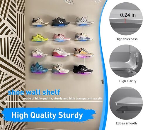 شاشة عرض أحذية عائمة LED من OAPRIRE مكونة من 6 قطع مع أجهزة تحكم عن بعد وتطبيقات، ورف أحذية متغير اللون لمزامنة الموسيقى للجدار، ورف أحذية معلق متغير اللون RGB، وعرض حذائك العلوي in Kuwait